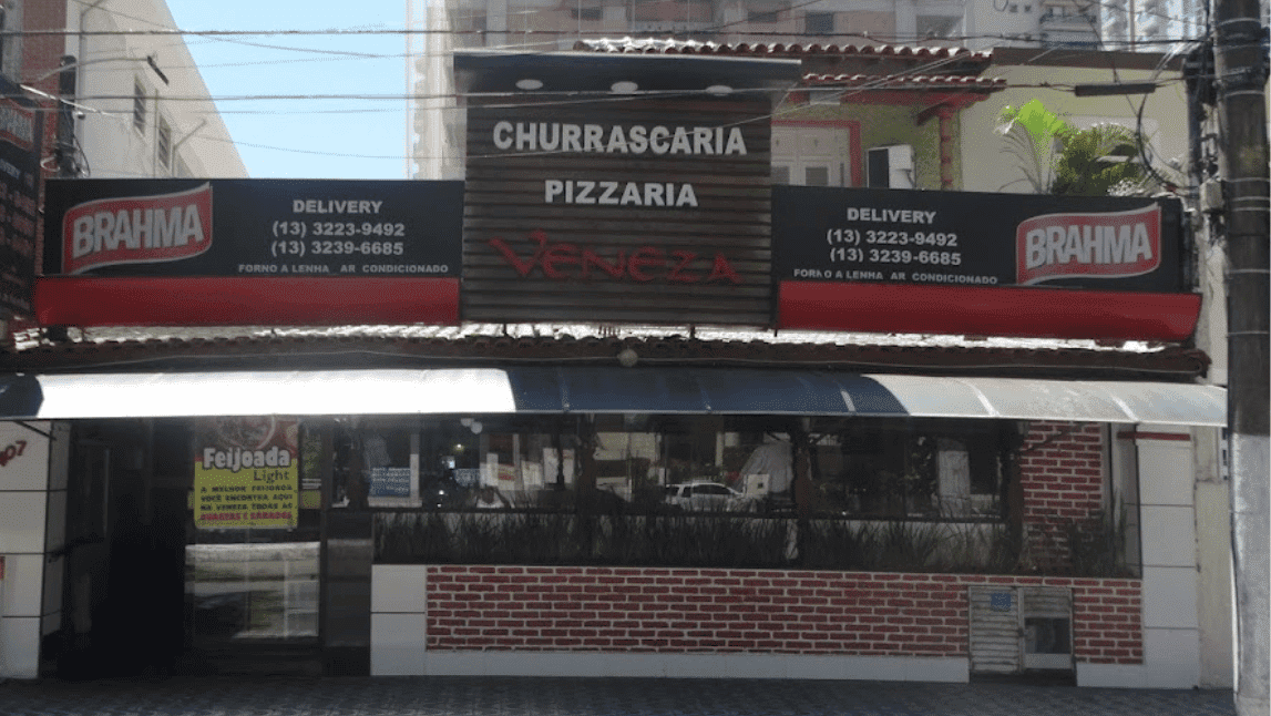 Fachada Churrascaria e Pizzaria Veneza em Santos Fachada Churrascaria e Pizzaria Veneza em Santos